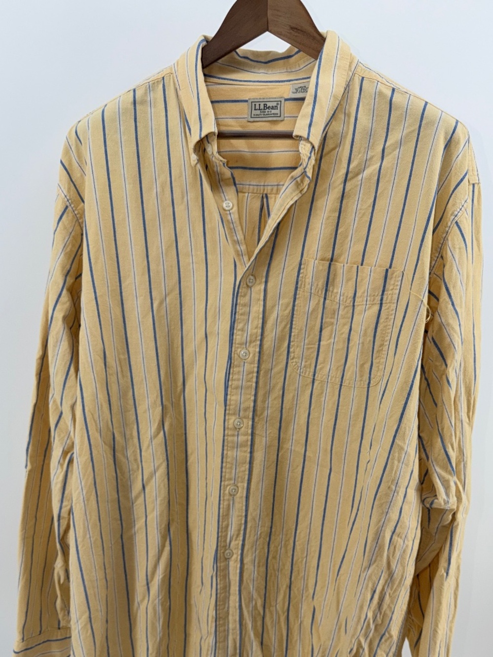 L.L.Bean Yellow Blue Striped Cotton Button-Down Shirt Men’s XL Tall